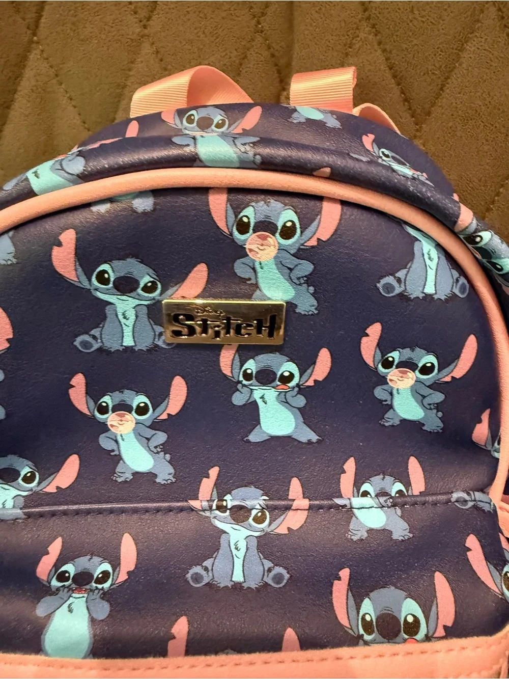 Stitch Disney Kids Mini Backpack - Navy Blue with Pink Trim